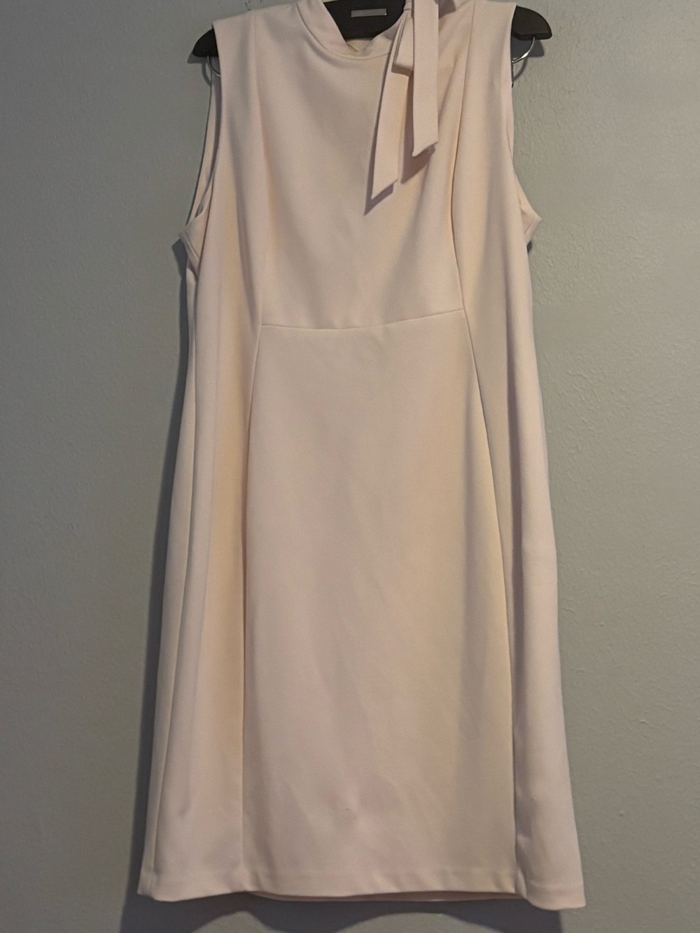 Calvin Klein Size 16 Blush Pink Sleeveless Dress With a Bow On The Side Collar
